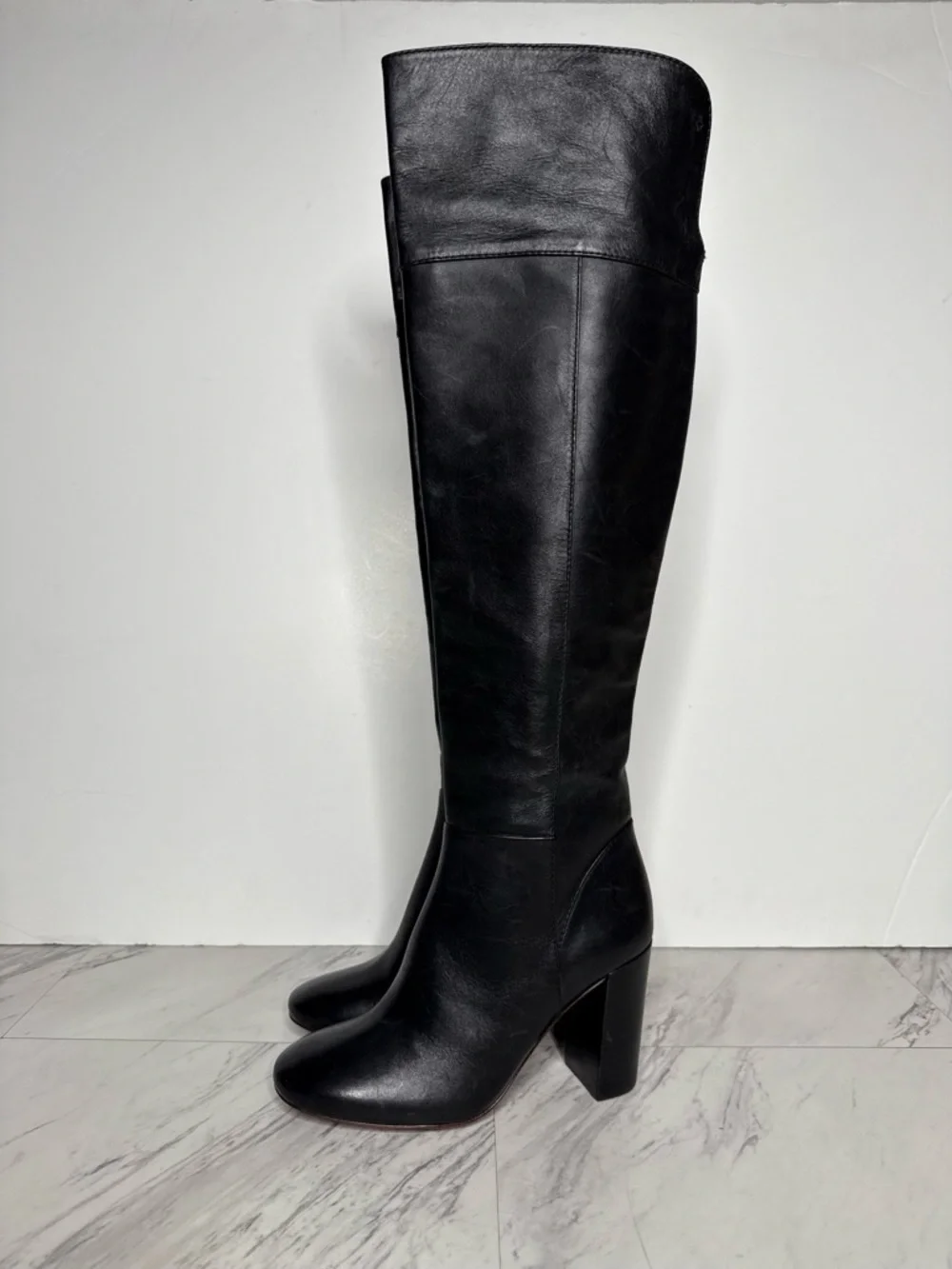 Tory Burch Black Leather Over The Knee Heeled Boot 5 1/2 M